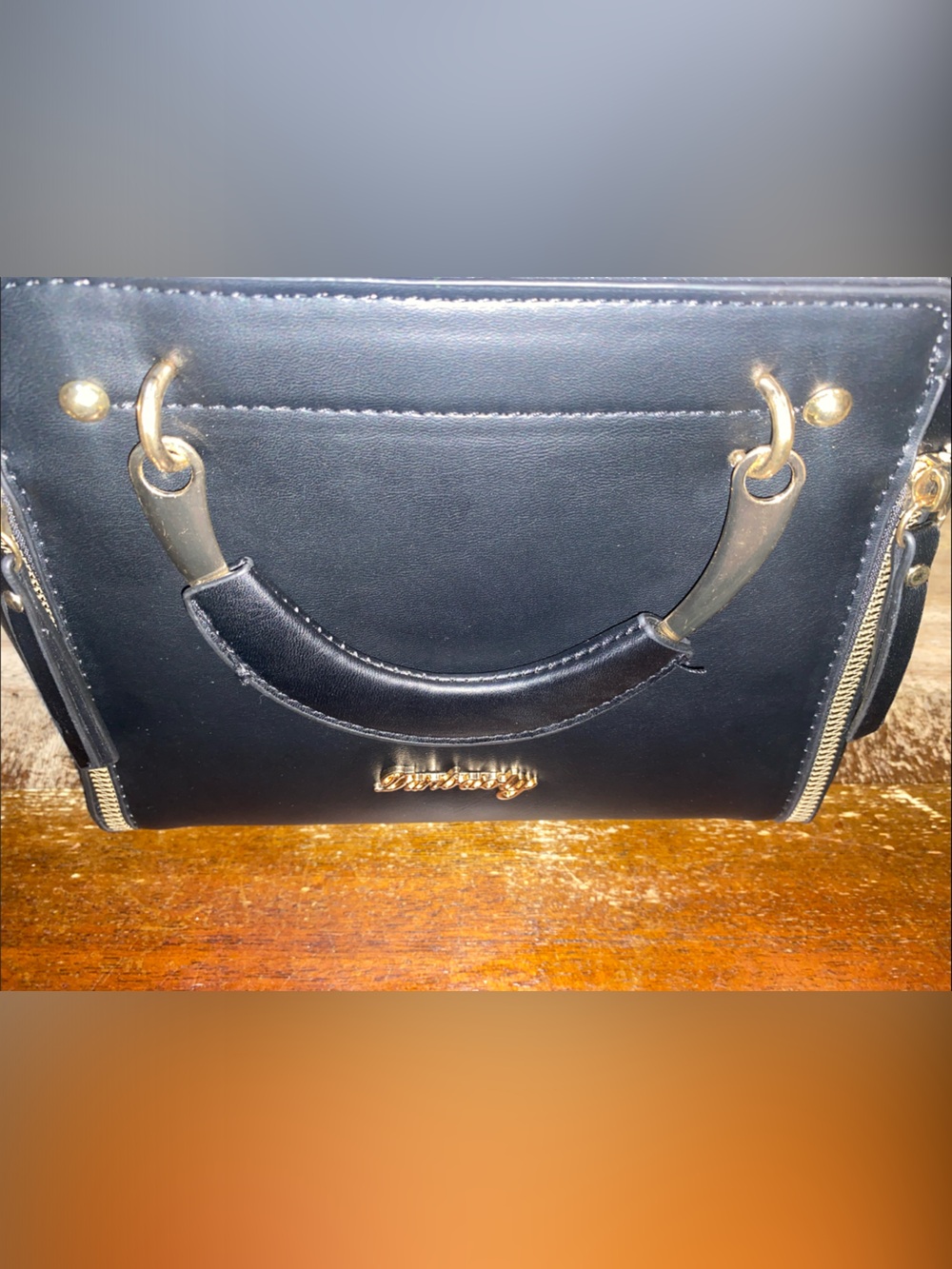 Black Structured Top-Handle Women's Bag with Gold Hardware